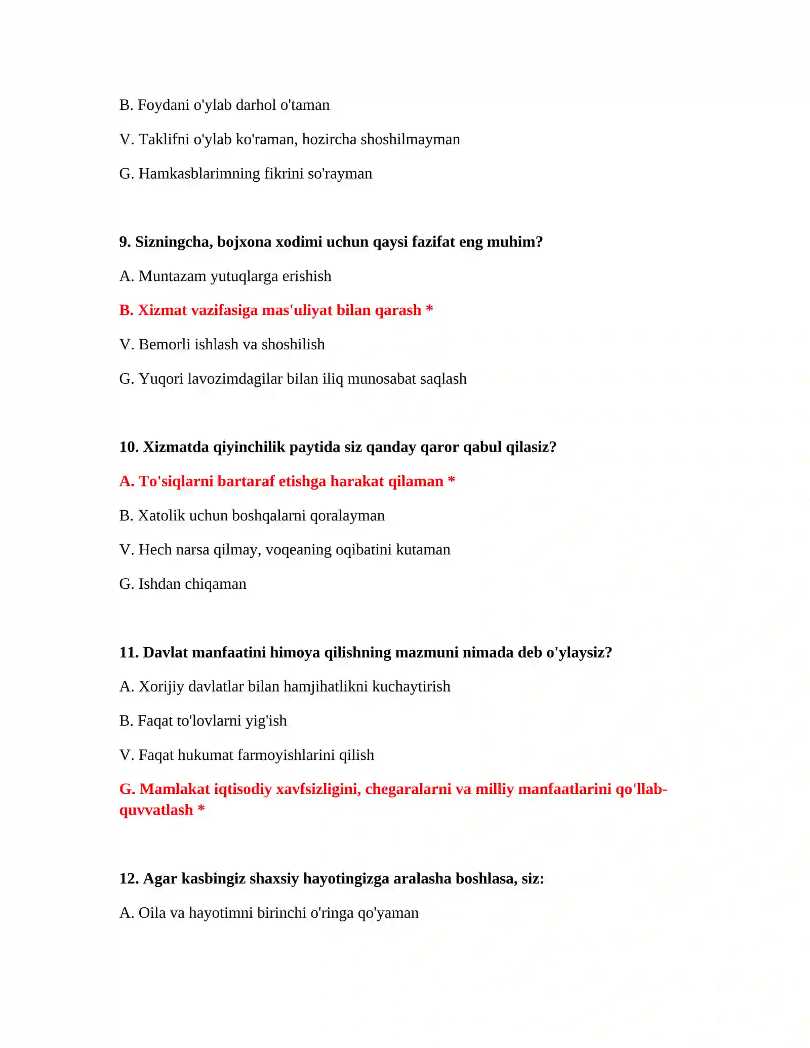 Bojxona IQ test savollari PDF 4