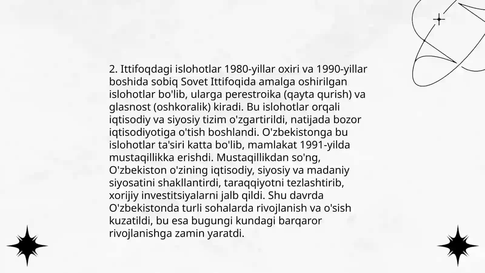 O'zbekiston tarixi fanidan "Qayta qurish" yillarida O'zbekistondagi ijtimoiy-siyosiy vaziyat 4