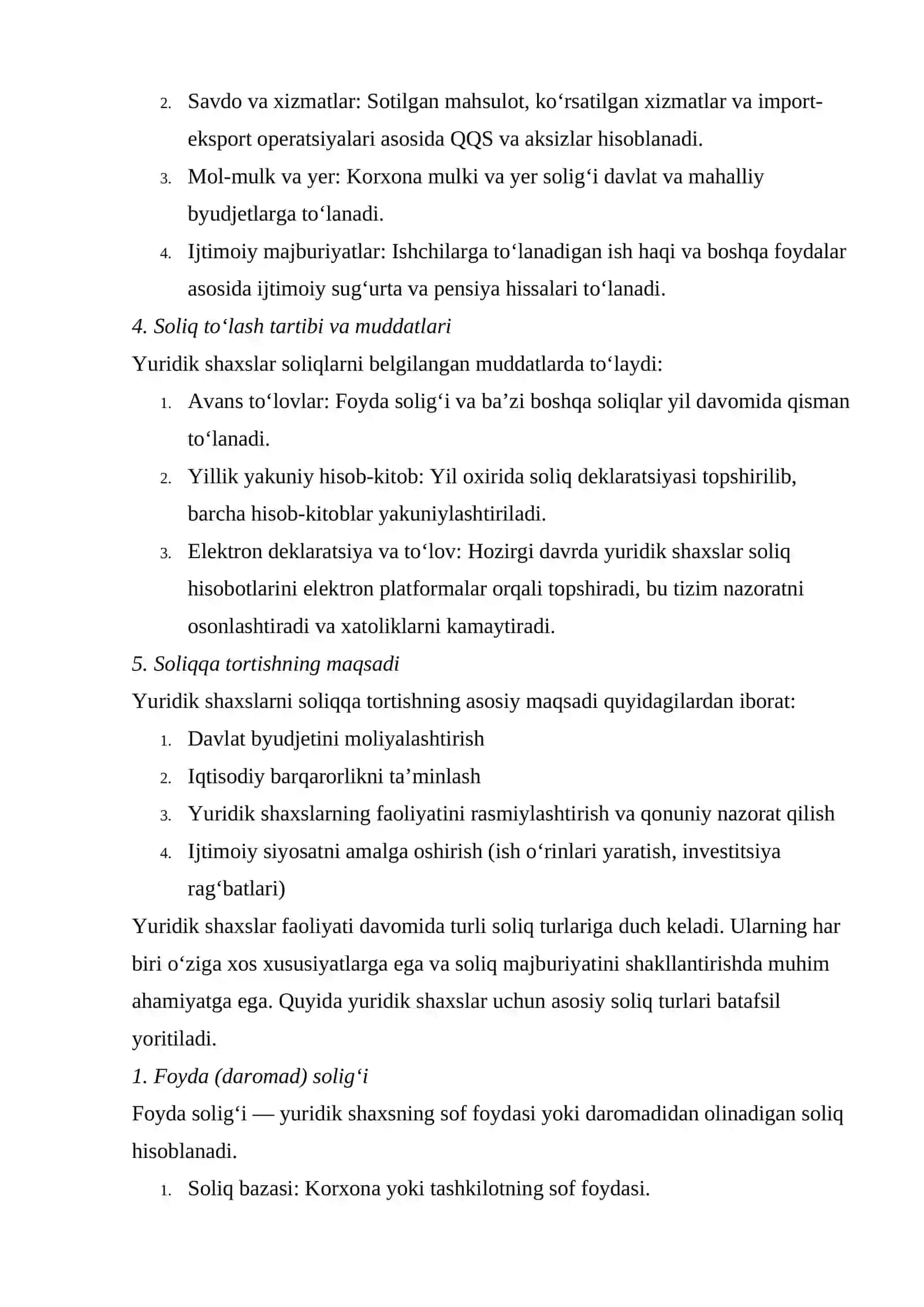 YURIDIK SHAHSLAR TO'LAYDIGAN SOLIQLARGA UMUMIY TAVSIFNOMA 4