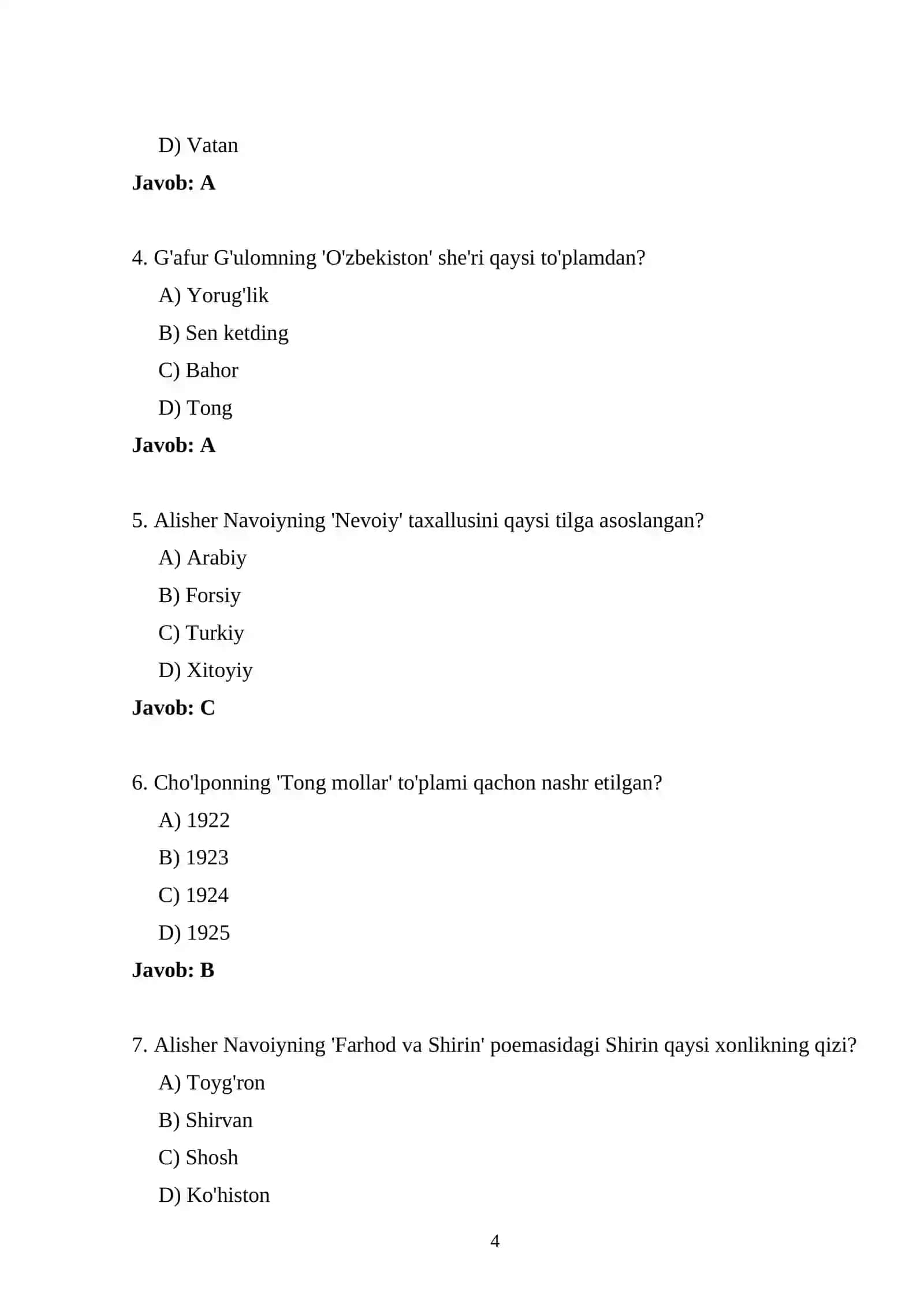 ARGOS DAVLAT TILI 2026 - 500 TA DAVLAT TILI TEST SAVOLLARI VA JAVOBLARI 4