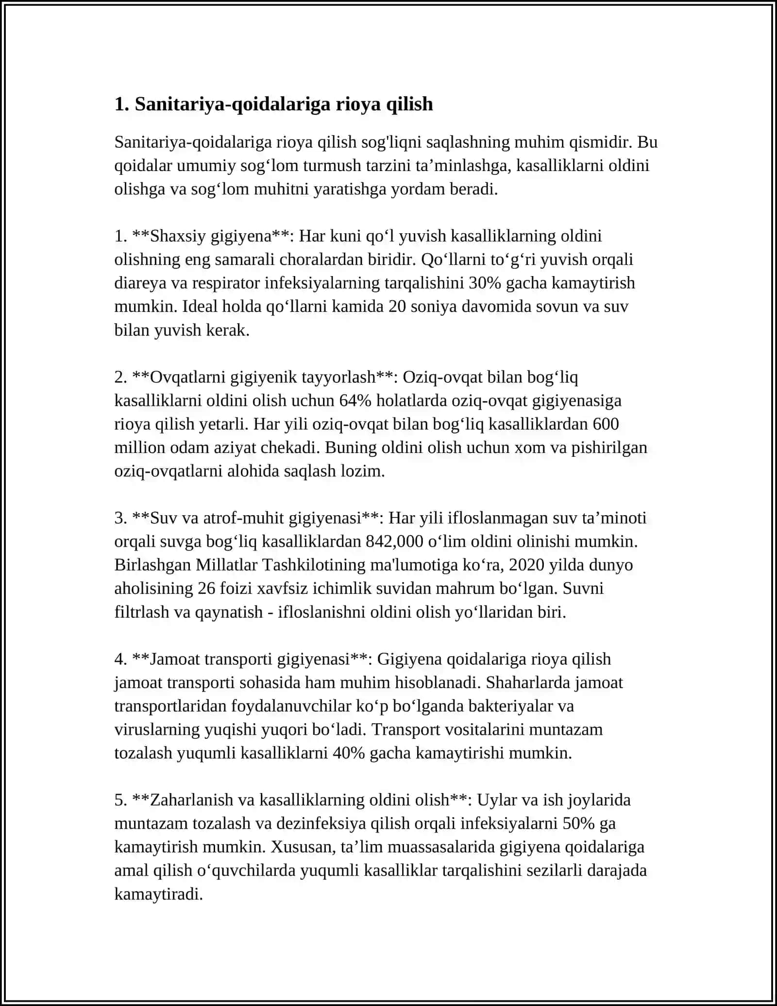 MUSTAQIL ISH Mavzu: 2015-YIL "SANITARIYA EPIDIMIOLOGIK OSOYISHTALIGI TO'G'RISIDAGI QONUN"GA UMUMIU TARIF 4