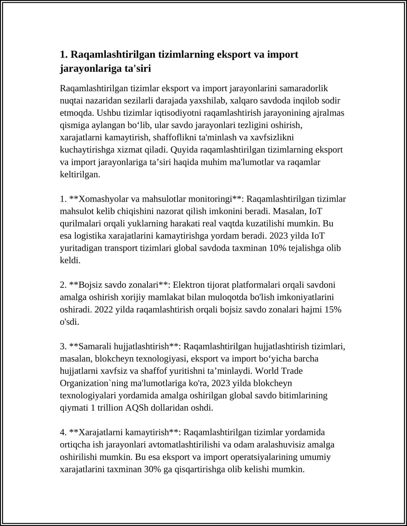 EKSPORT VA IMPORTGA IQTISODIYOTNI RAQAMLASHTIRISHNING TA'SIRI MAVZUSI 4