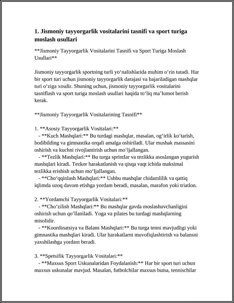 Jismoniy Tayyorgarlik Vositalarini Tasnifi va Sport Turiga Moslash Usullari 4
