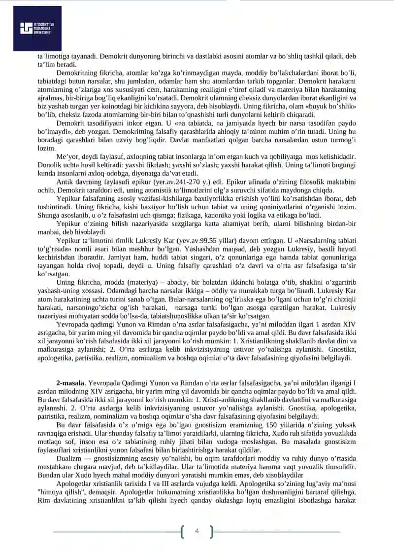 FALSAFIY TAFAKKUR TARAQQIYOT BOSQICHLARI:G’ARB FALSAFASI 4