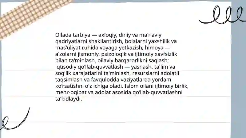 Oila haqida tushuncha va uning moxiyati. Oila va islom 4