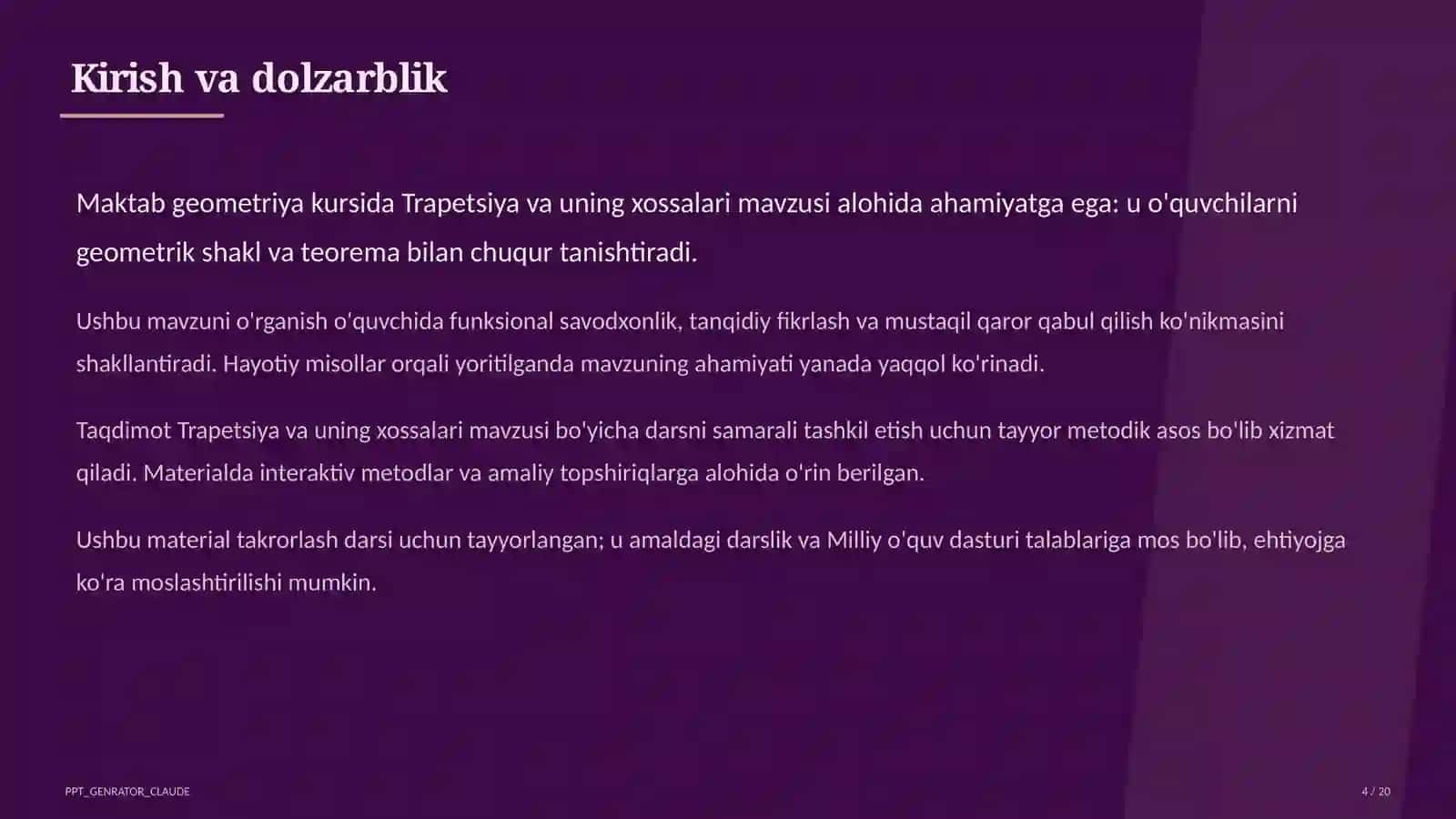 Trapetsiya va uning xossalari (8-sinf) 4