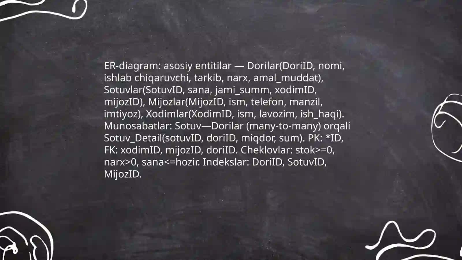 Dorixona savdolarini baoshqaruvchi ma`lumotlar bazasini ishlab chiqish 4