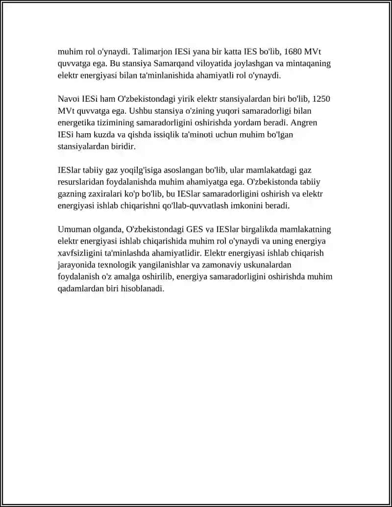 O'zbekistonda Mavjud GES va IESlar To'grisida Malumot 4