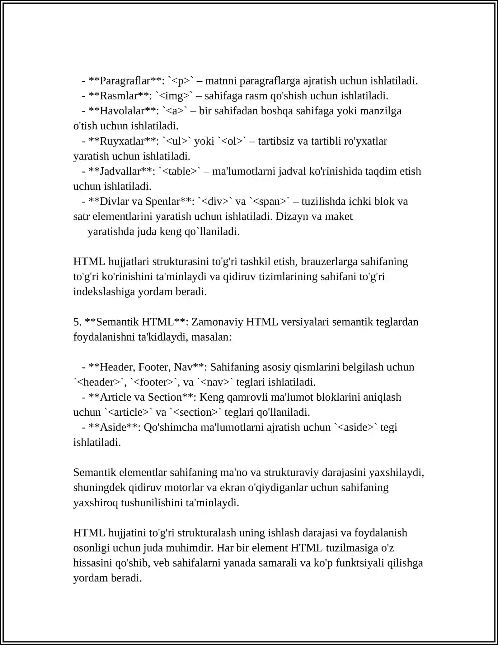 HTML TILINING ASOSIY ELEMENTLARI 4