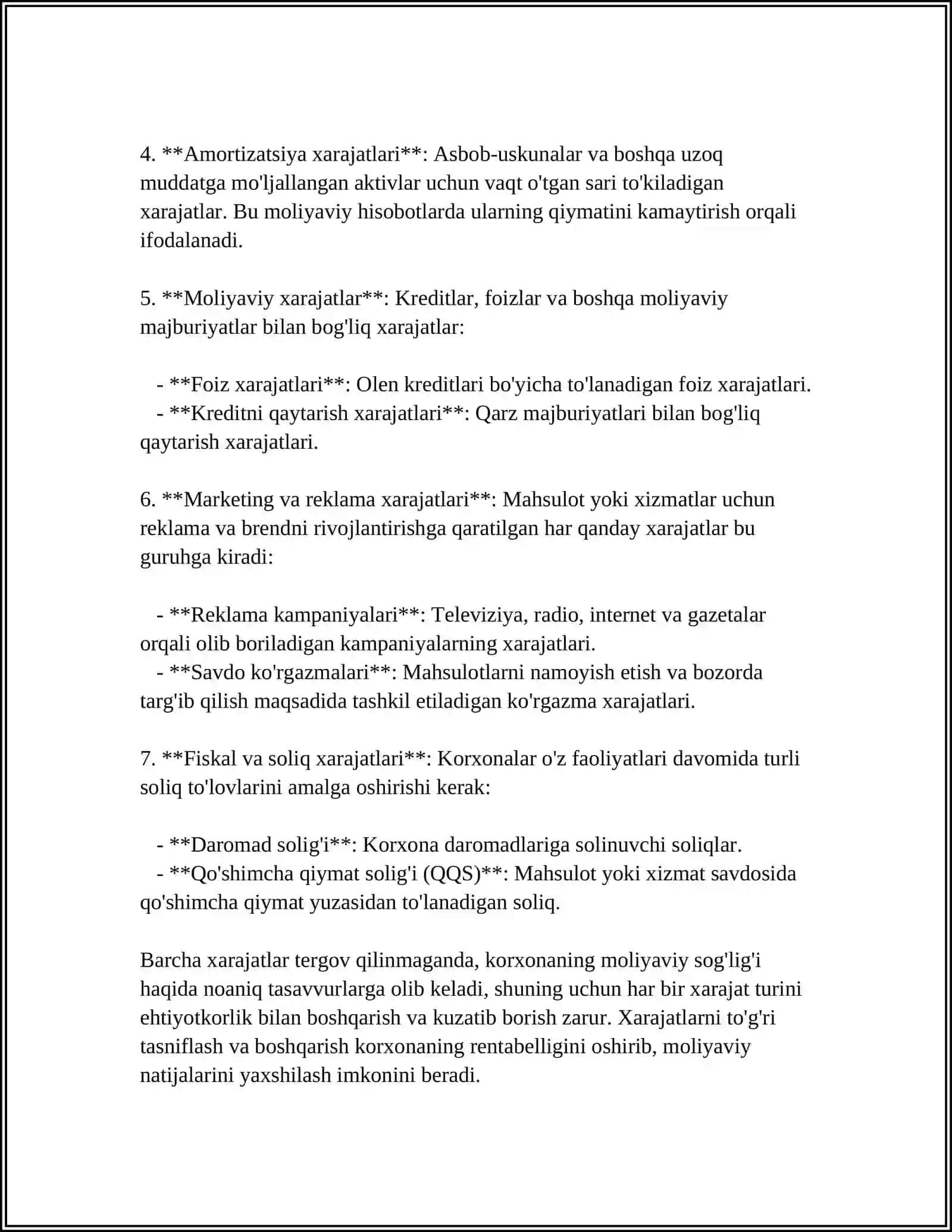 KORXONA ( FIRMA ) XARAJATLARI VA FOYDASI 4