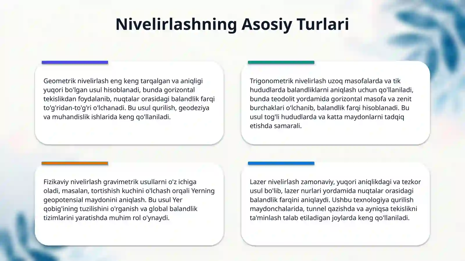 Nivelirlash turlari 4