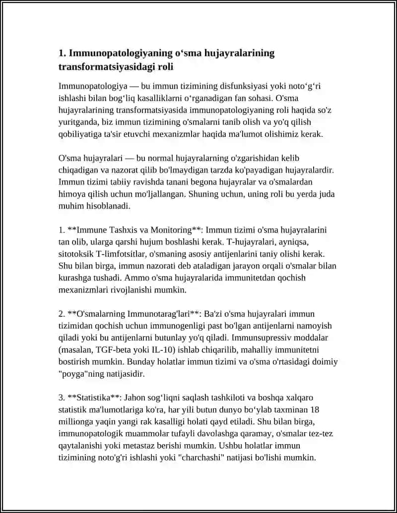 OʻSMA HUJAYRALARINING KELIB CHIQISHIDA IMMUNOPATOLIGIYANING AHAMIYATI.IMMUNITET TANQISLIGIDA OPPORTUNISTIK INFEKSIYALARNI BOSHQARISHNING MOLEKULYAR MEXANIZMI 4