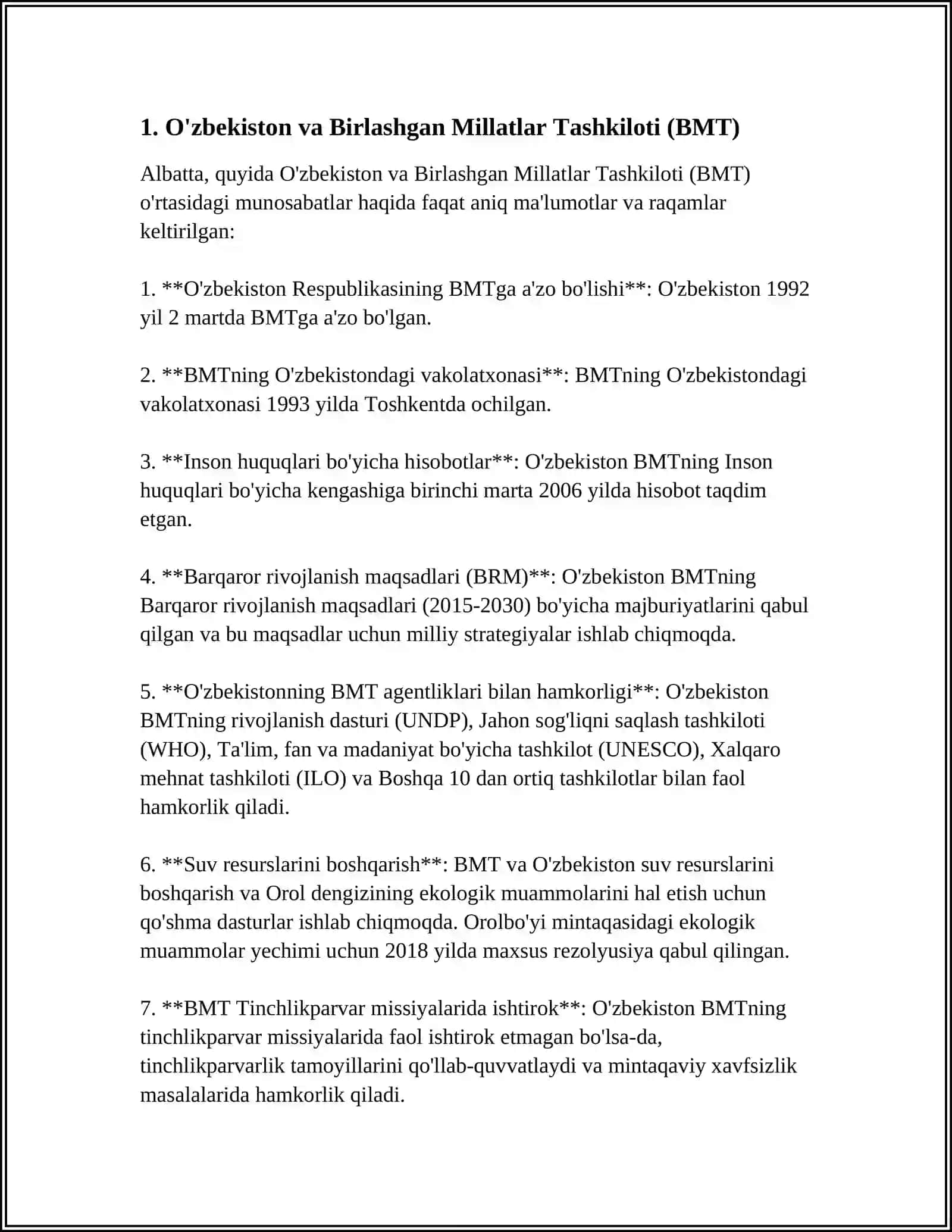 O'ZBEKISTONNING XALQARO TASHKILOTLAR VA XORIJIY MAMLAKATLAR BILAN IQTISODIY - SIYOSIY ALOQALARNING YO'LGA QO'YILISHI 4