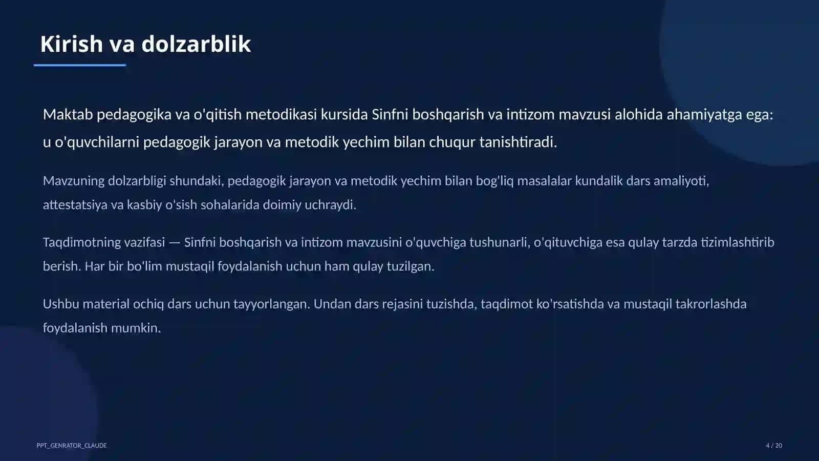 Sinfni boshqarish va intizom 4