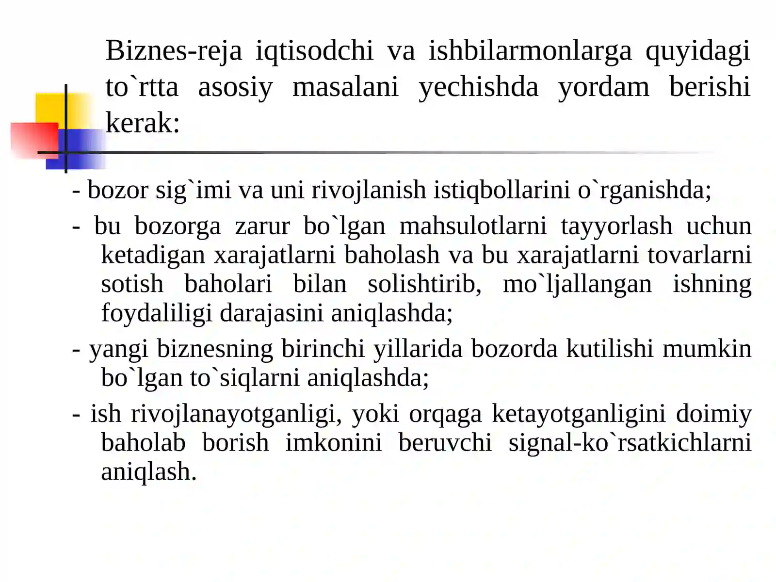 INVESTITSIYA LOYIHASINING BIZNES REJASI(4-SOAT) 4