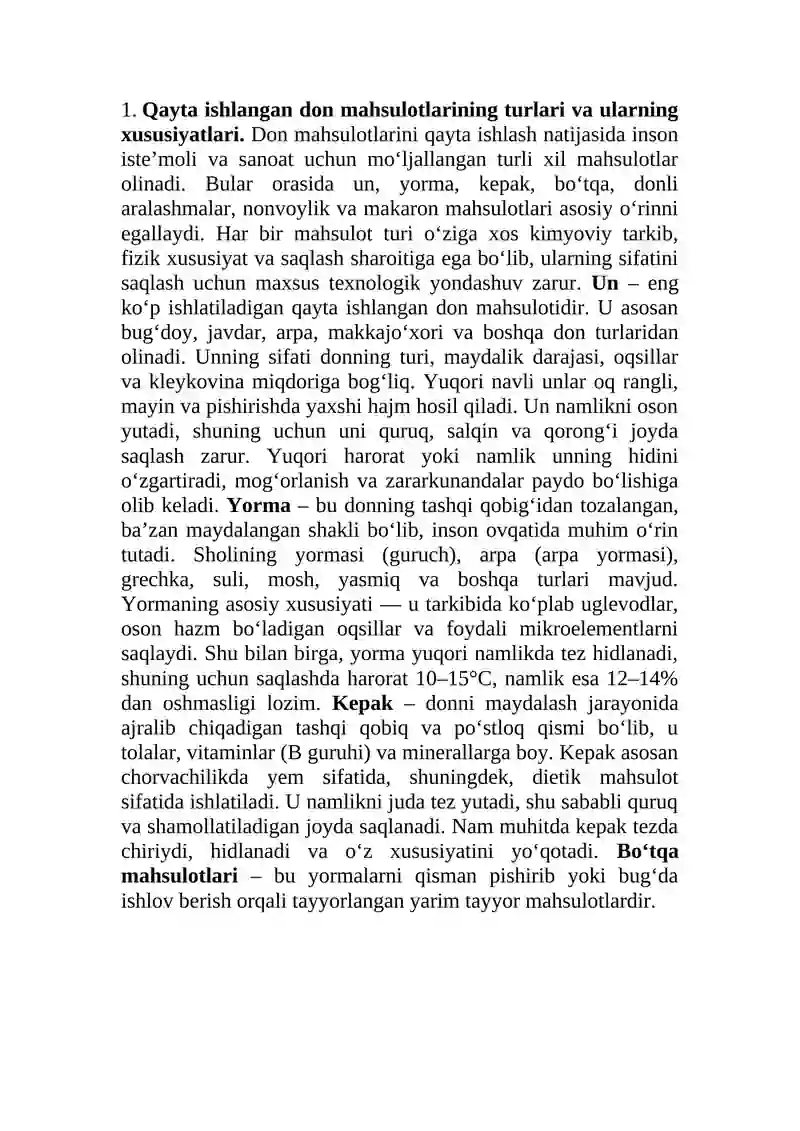 Qayta ishlangan don maxsulotlarini omborlarga joylashtirish tartibi va saqlash. 4