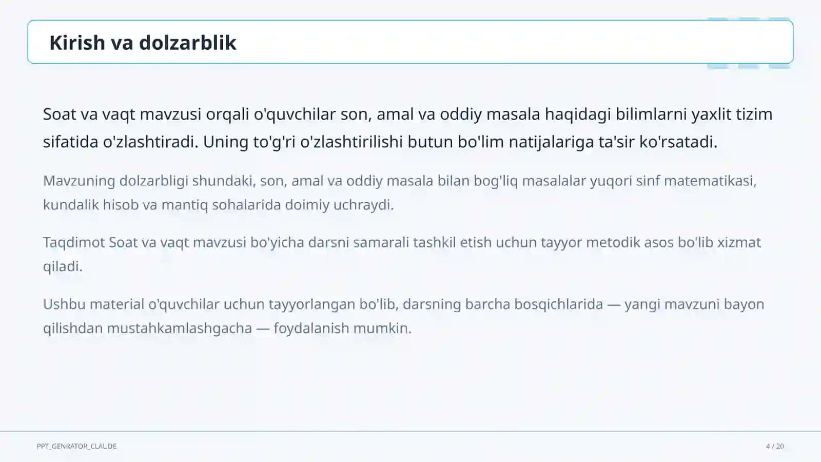 Soat va vaqt (1-sinf) 4