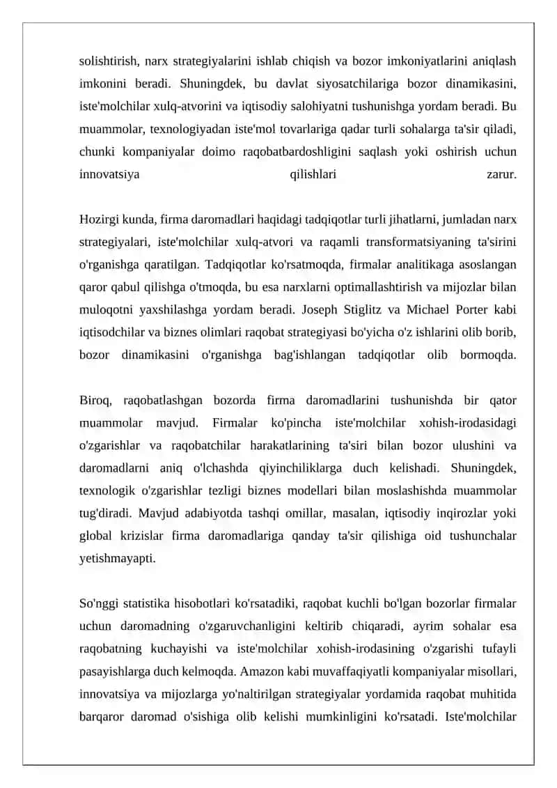 Raqobatlashgan bozorda harakat qiluvchi firma daromadlari mavzusi 4