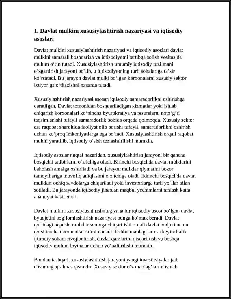 DAVLAT MULKINI XUSUSIYLASHTIRISH VA BOSHQARISH IQTISODIYOTNI TARTIBGA SOLISH VOSITASI 4