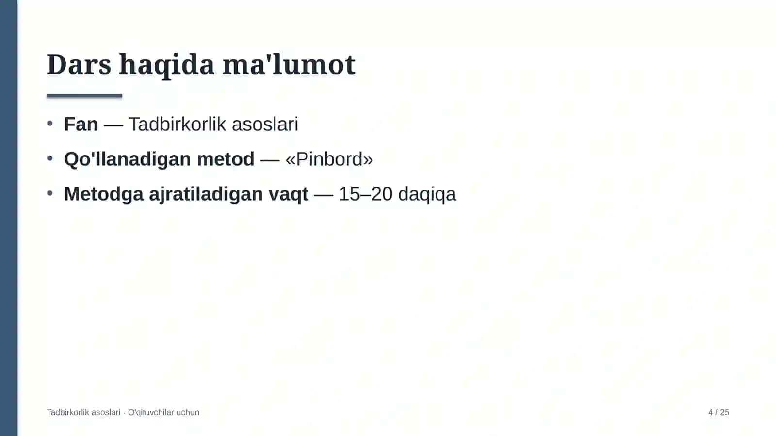 tadbirkorlik asoslari darslarida pinbord metodidan foydalanish 5431 4