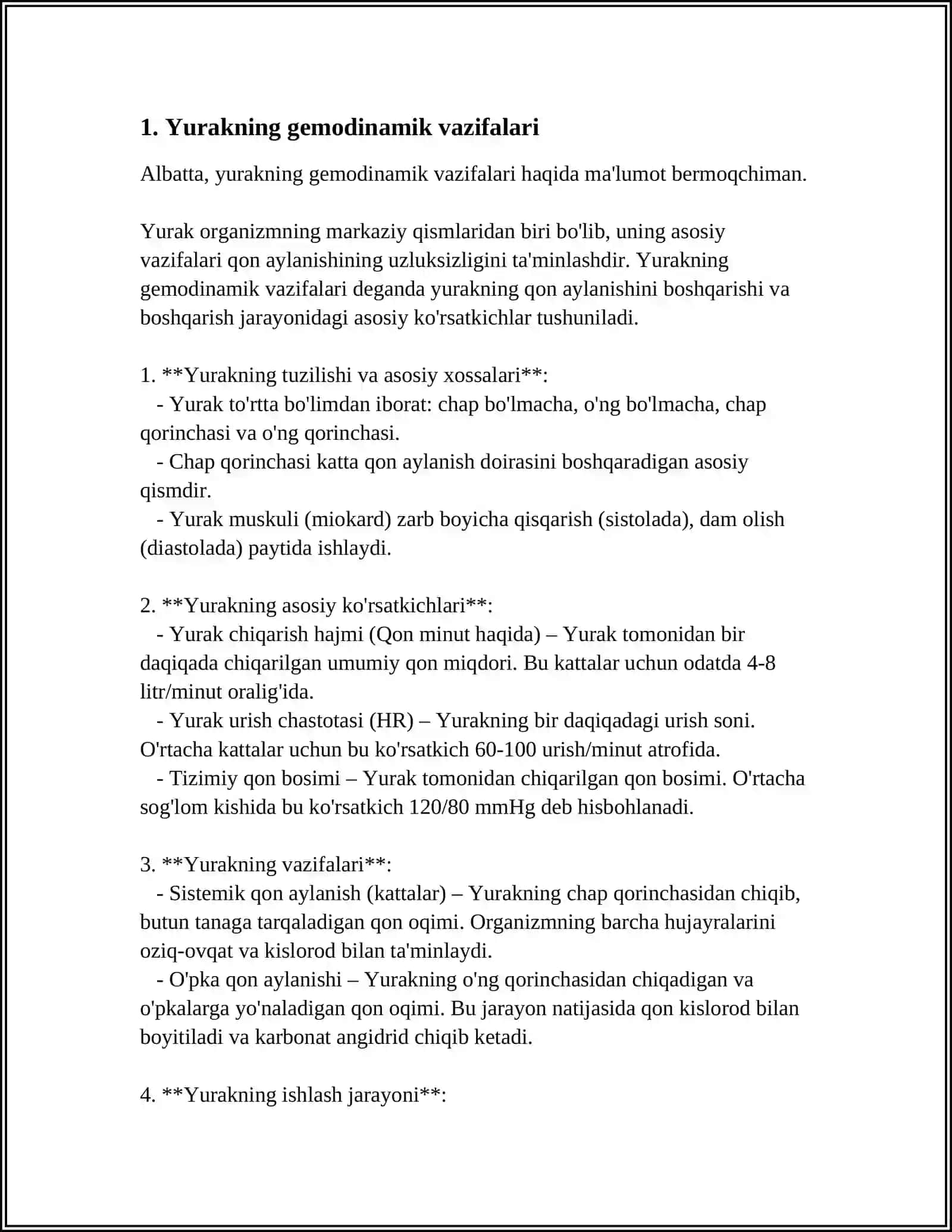 YURAK GEMODINAMIK VAZIFASI. YURAK MUSHAKLARINI OTKAZUVCHANLIGINI OZGARISHINI FIZIOLOGIK ASOSI 4