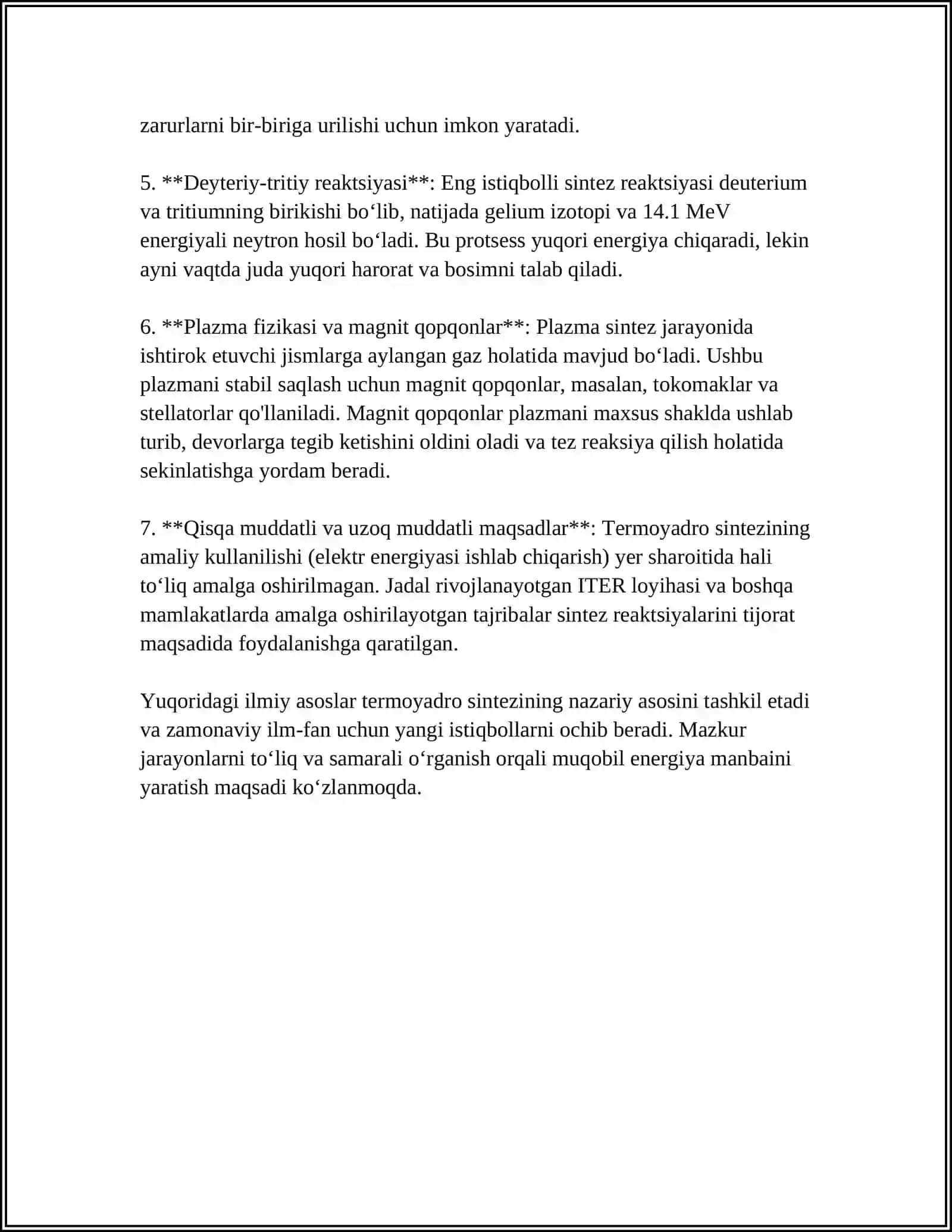 TERMОYADRО SİNTEZ REAKSİYALARİNİ BЎSHQARİSH MUMMЎSİ 4
