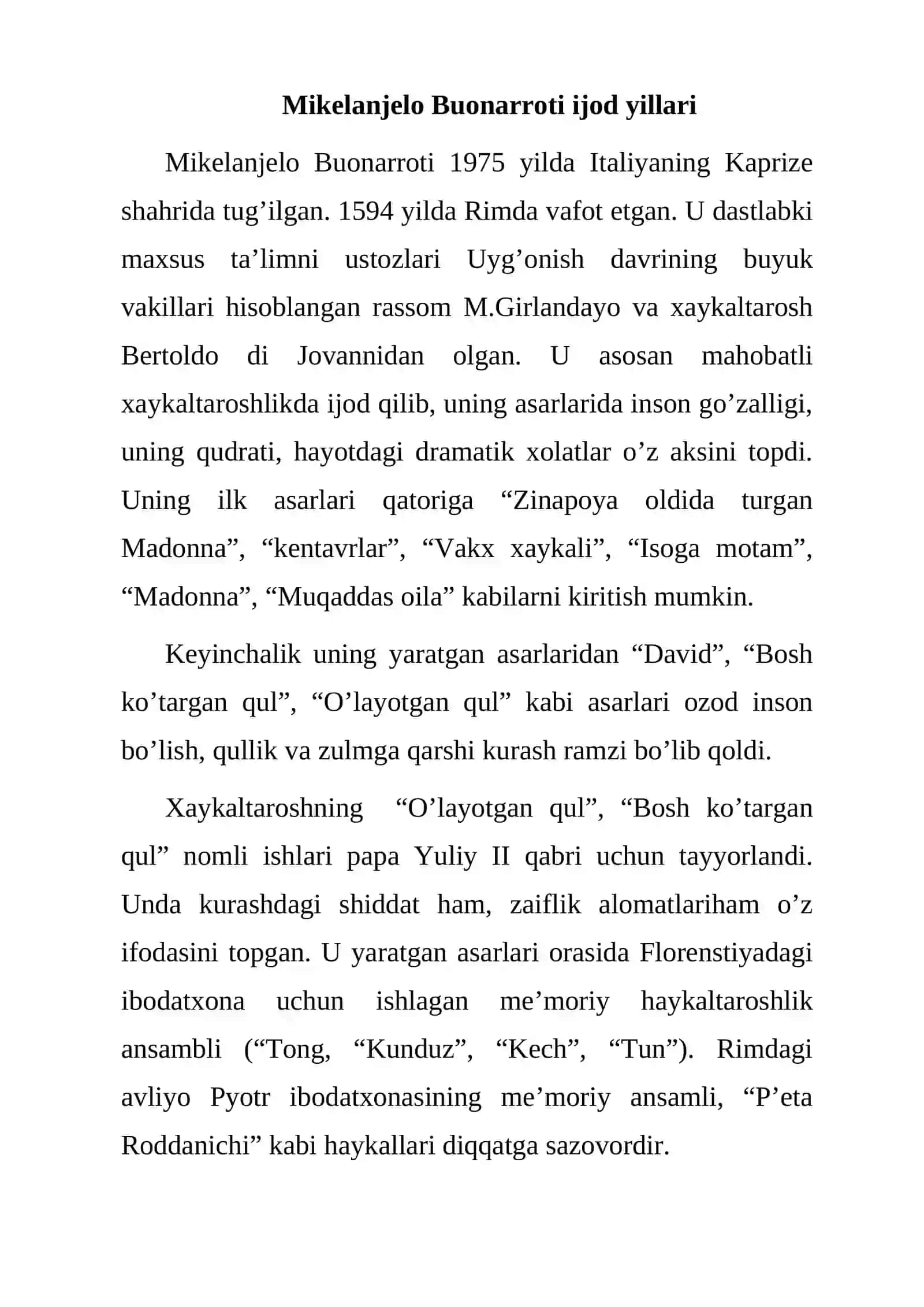 Leonardo da Vinchi ijodi. Referat 4
