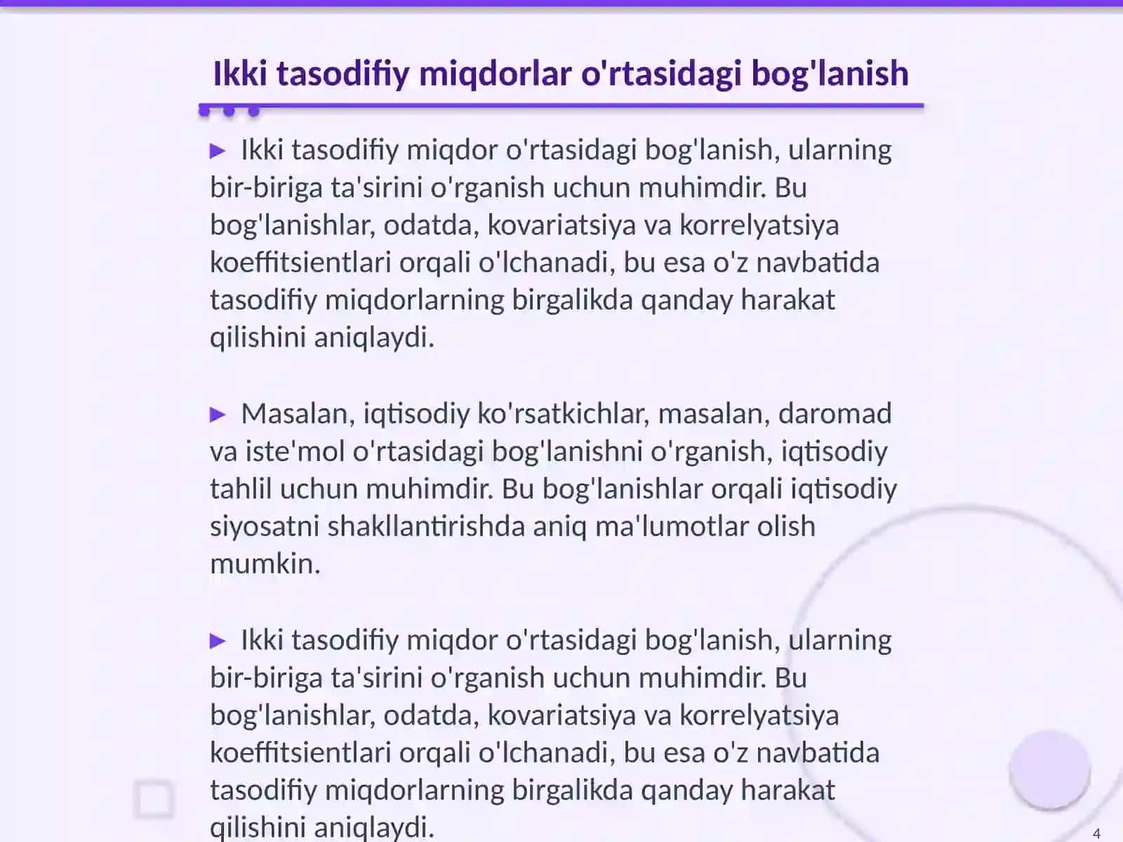 Ikki tasodifiy miqdorlar sistemasining sonli harakteriskalari 4