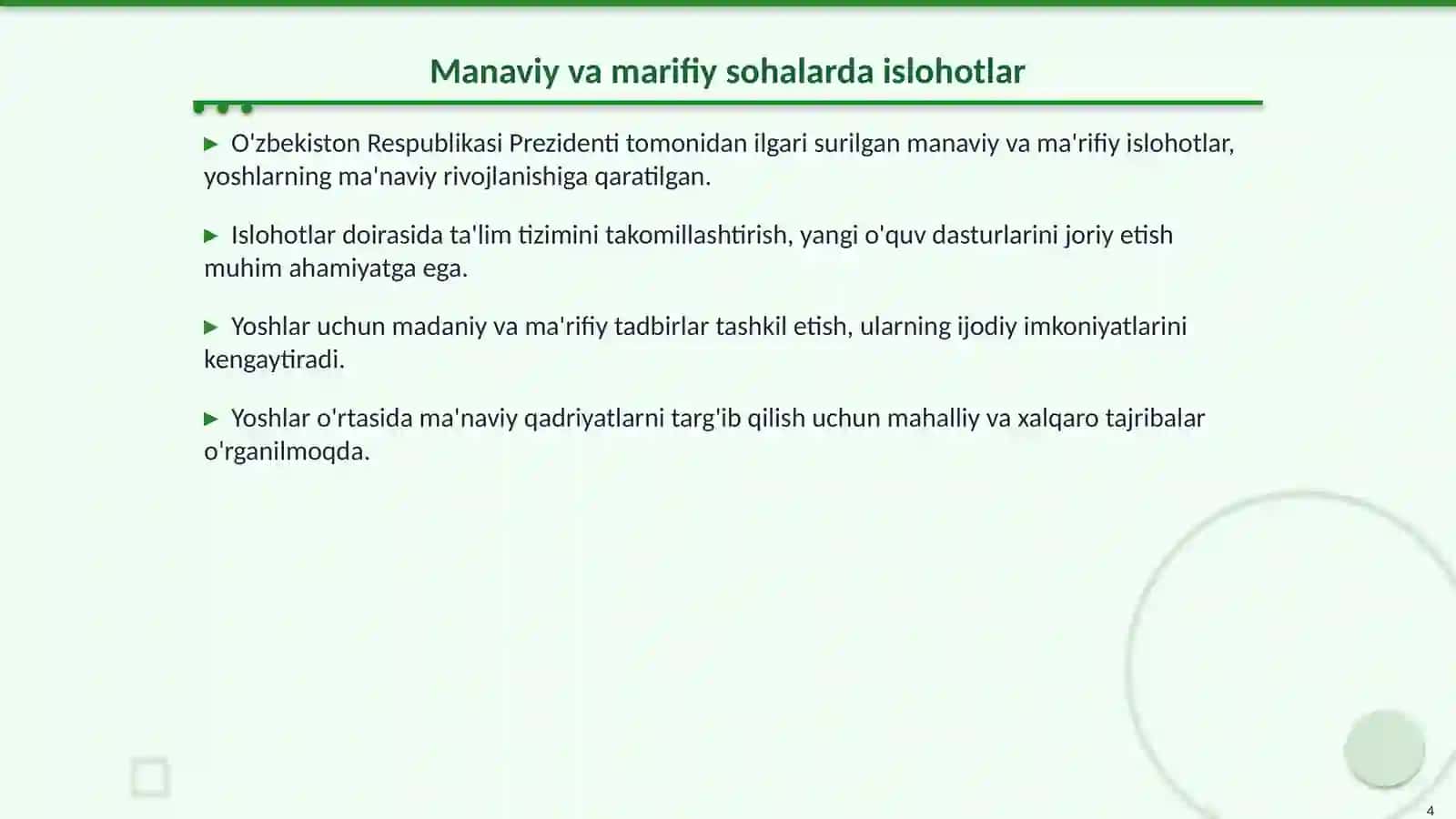 Manaviy va Marifiy Islohotlar: Yoshlarni Vatanparvarlik Ruhida Tarbiyalash 4