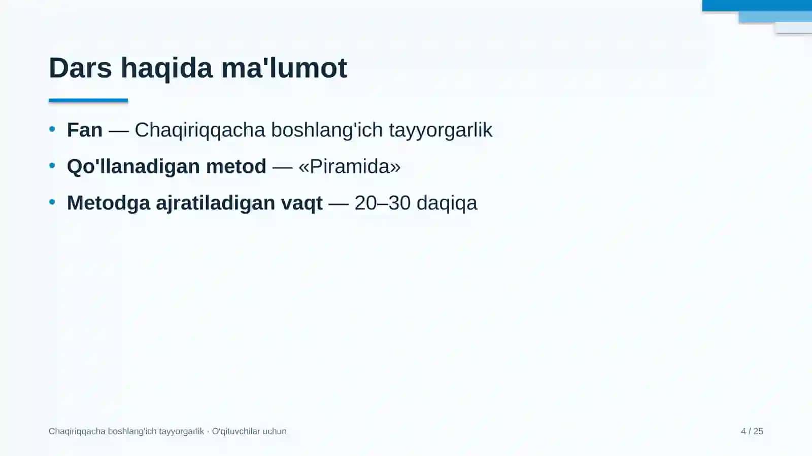 chaqiriqqacha boshlang'ich tayyorgarlik darslarida piramida metodidan foydalanish 2561 4