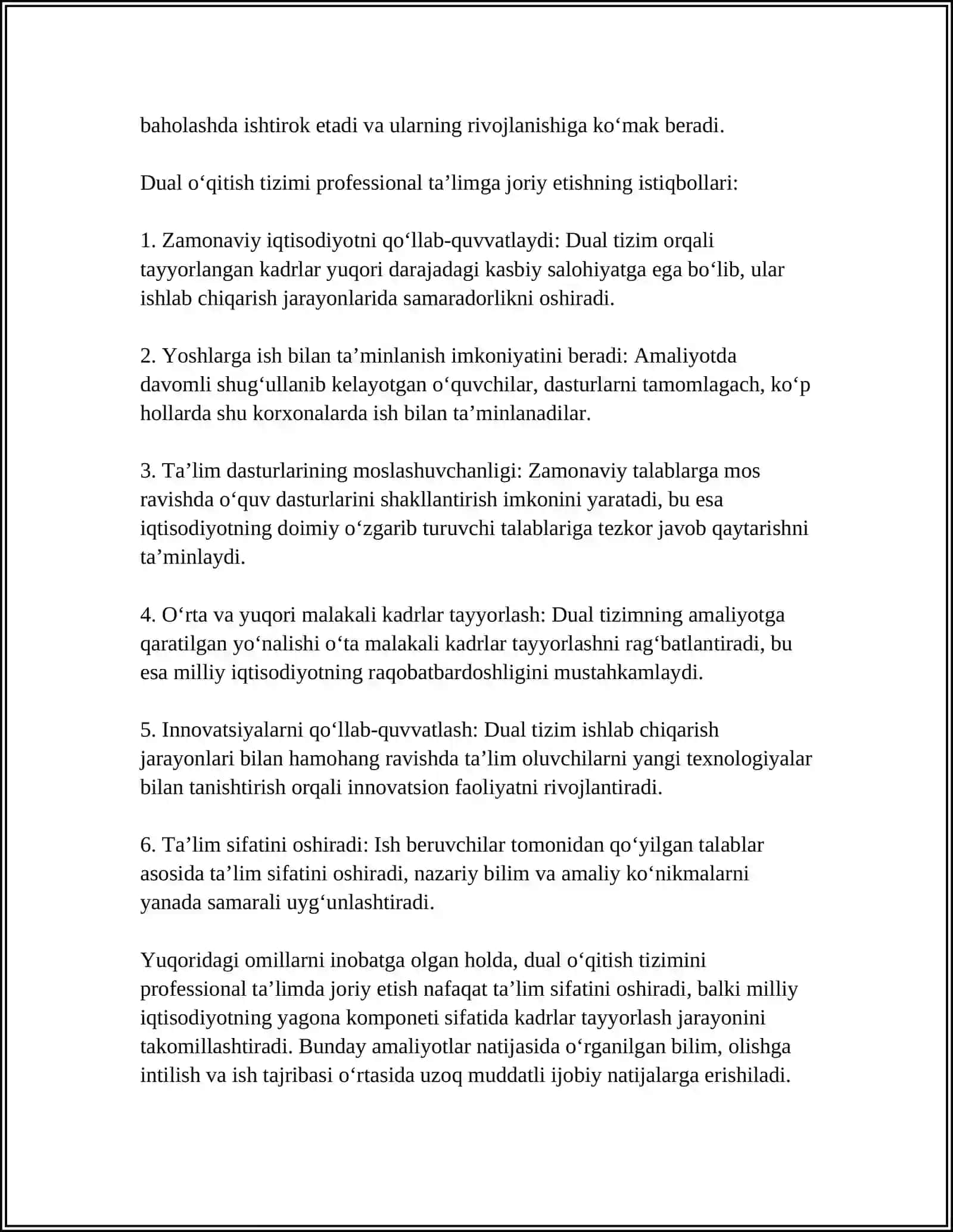 PROFESSIONAL TA’LIMGA DUAL O‘QITISH TIZIMINI TATBIQ ETISH ISTIQBOLLARI 4