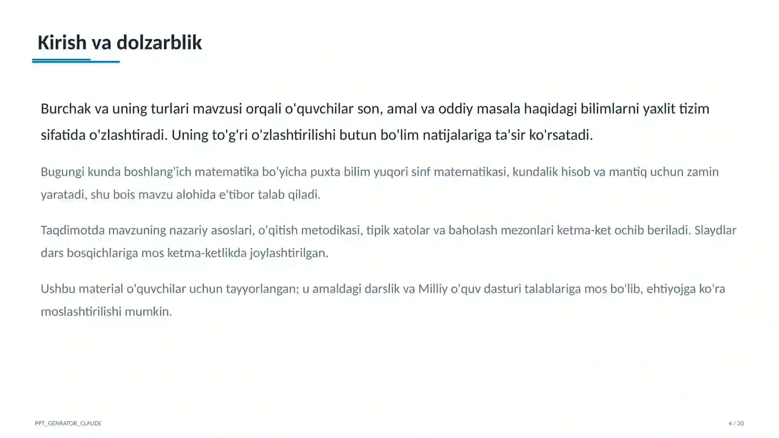 Burchak va uning turlari (4-sinf) 4