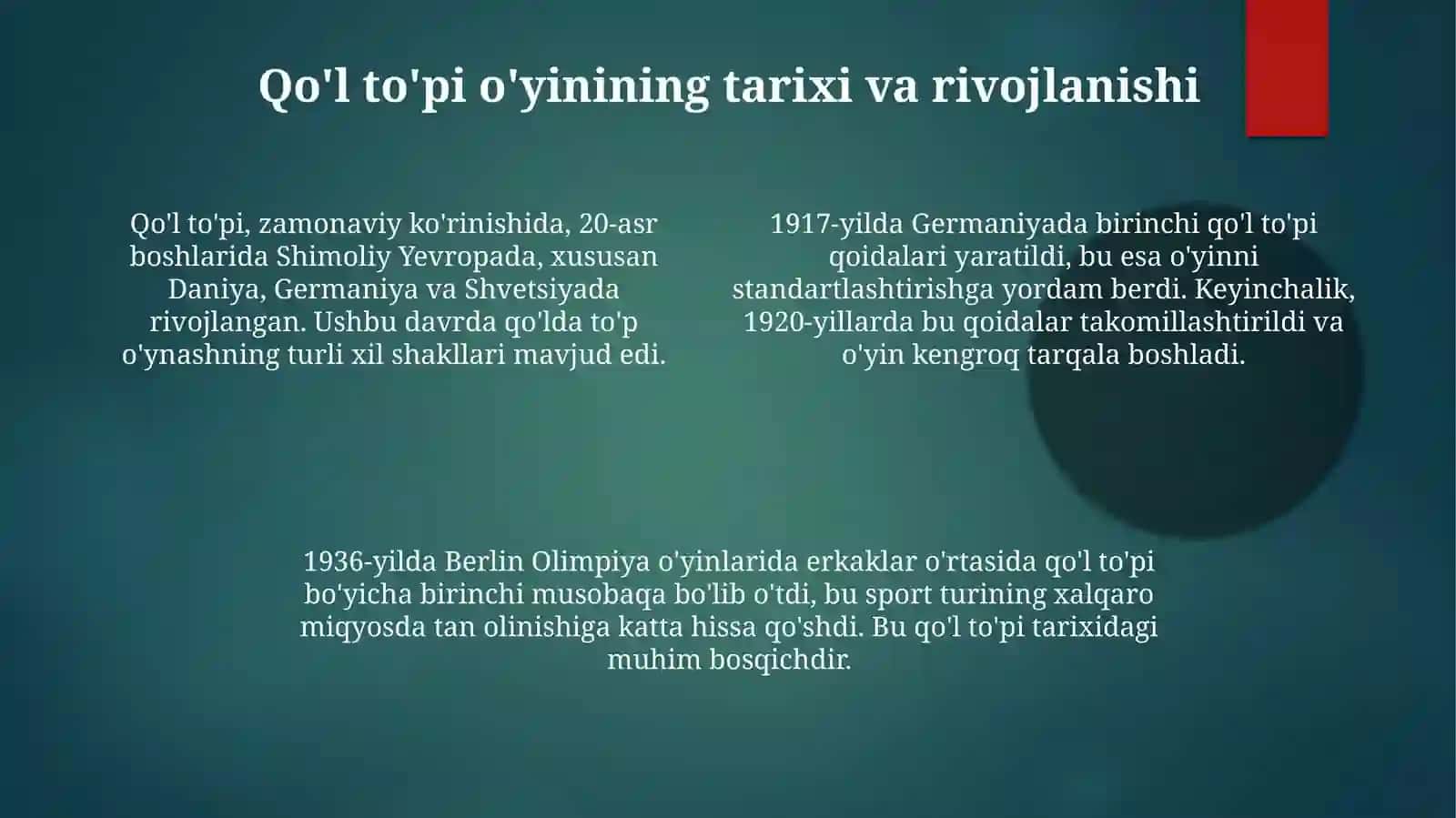Mutaxassislikka kirish. Gandbol o'yinining paydo bo'lishi tarixi va taraqqiyoti 4