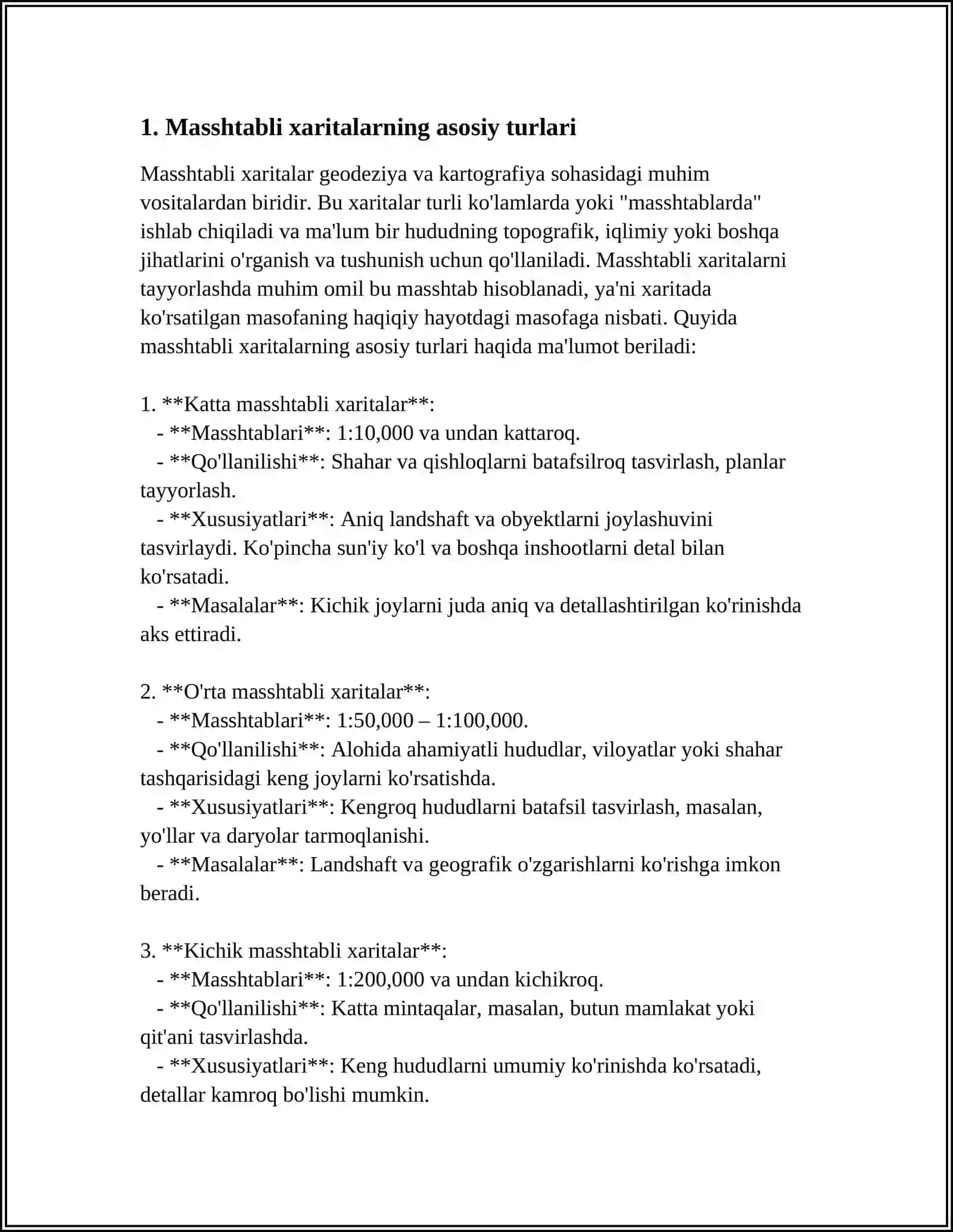 DALA ISHLARINI BAJARISHDA MASSHTABLI XARITALARDAN FOYDALANISH, BONIRIOVKASH KOEFFITSIENTI 4