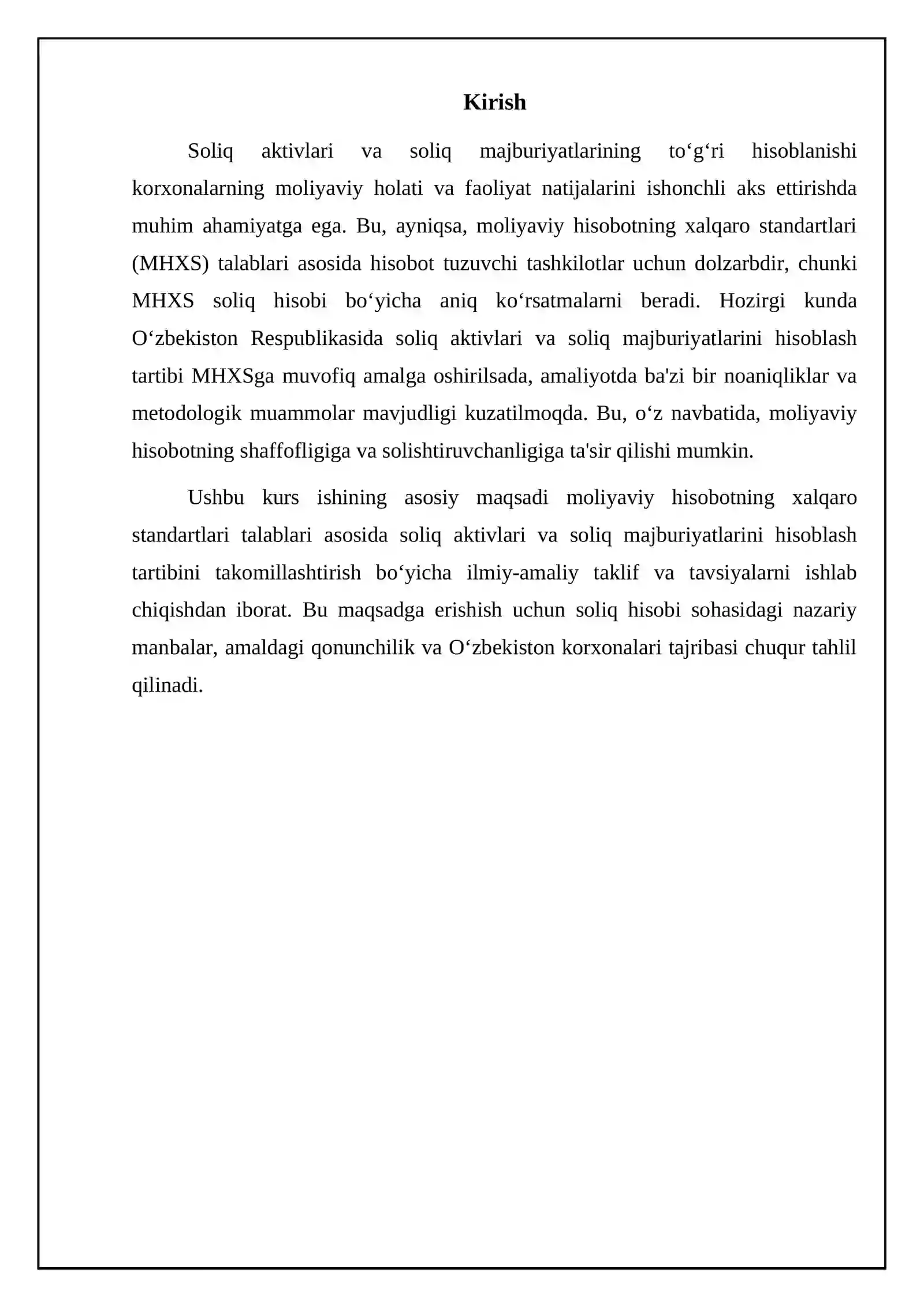 Moliyaviy hisobotning xalqaro standartlari talablari boʻyicha soliq aktivlari va soliq majburiyatlarini hisoblash tartibini takomillashtirish 4