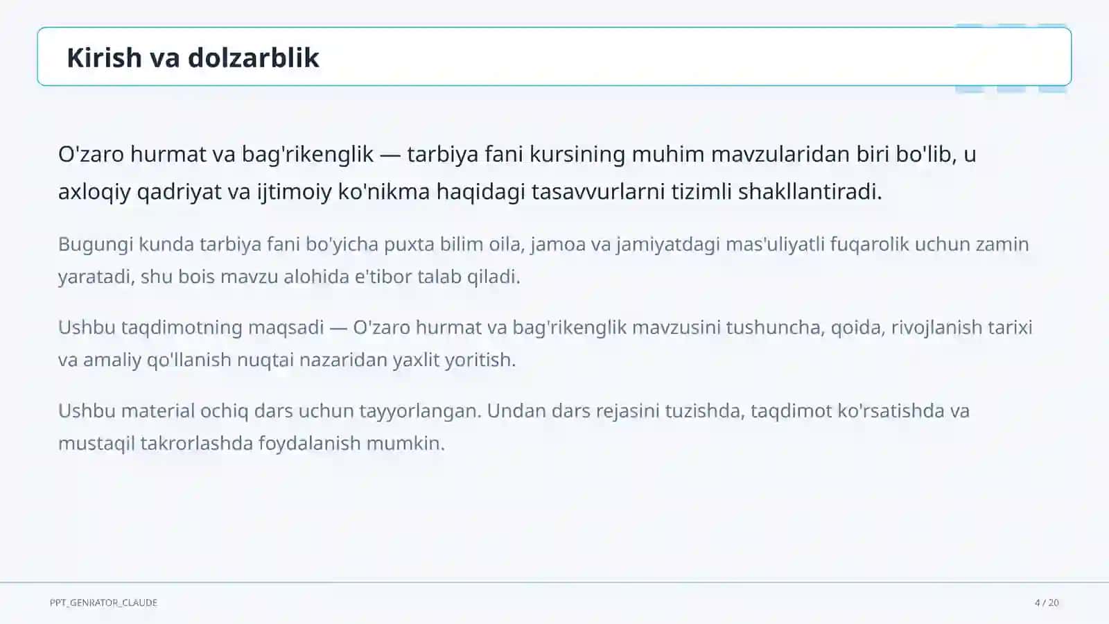 O'zaro hurmat va bag'rikenglik (7-sinf) 4
