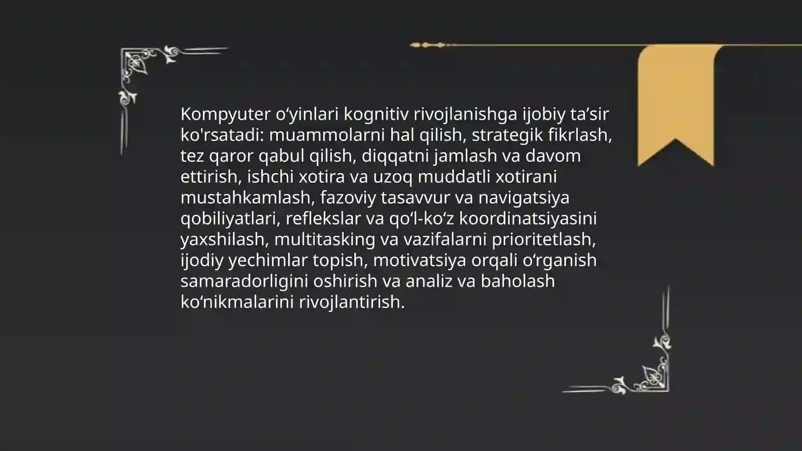 Oilada bolalar hayotini tashkil etishda kompyuter oʻyinlarining oʻrni va ijobiy hamda salbiy xususiyatlar 4