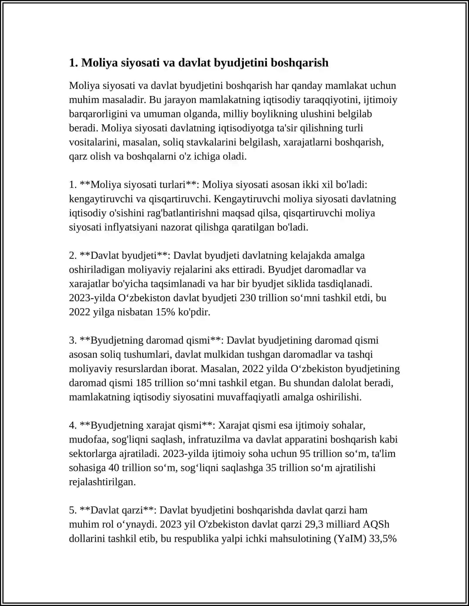TURLI SOHALAR BO’YICHA DAVLATNING IQTISODIY SIYOSATI YUZASIDAN ESSEY 4