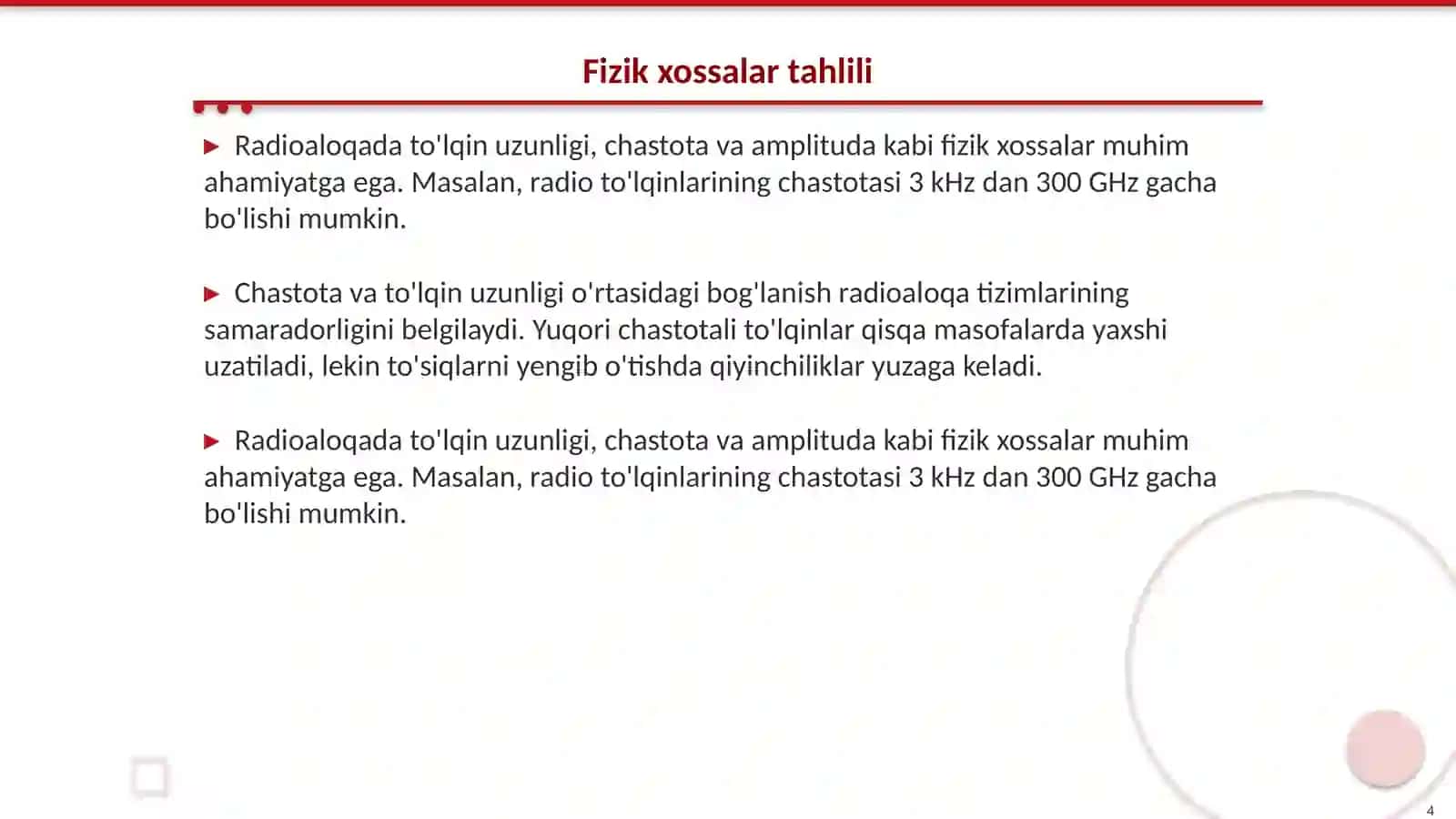 Radioaloqaning fizik xossalari 4