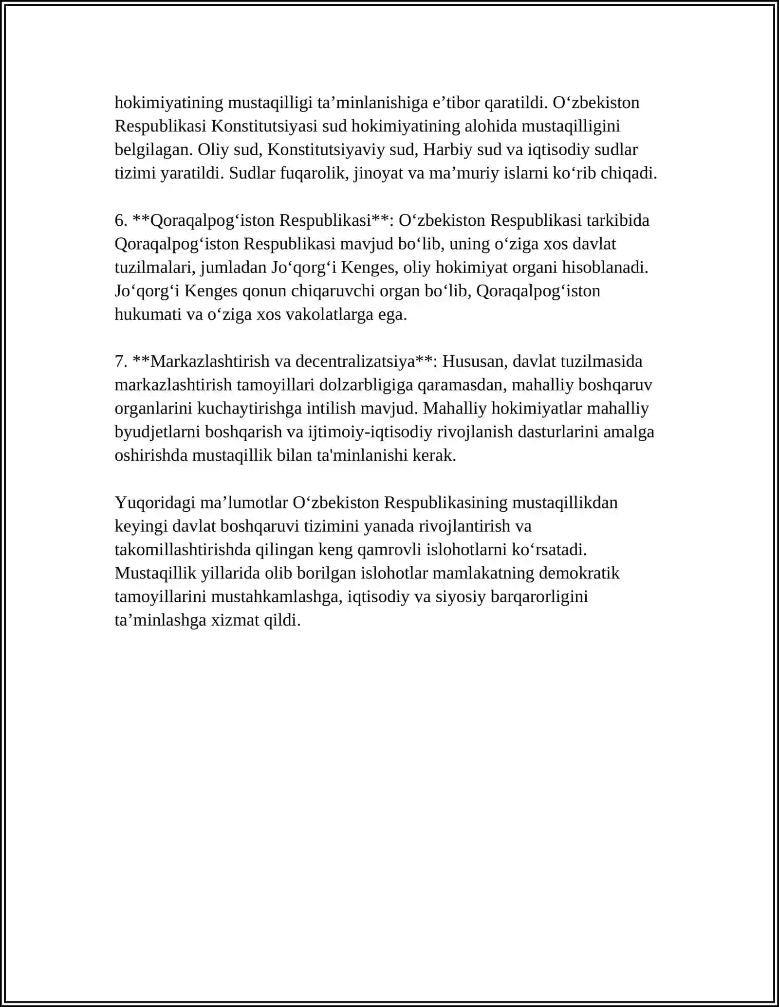 MUSTAQILLIK YILLARIDA DAVLAT BOSHQARUVI TIZIMIDA AMALGA OSHIRILGAN ISLOHATLAR 4