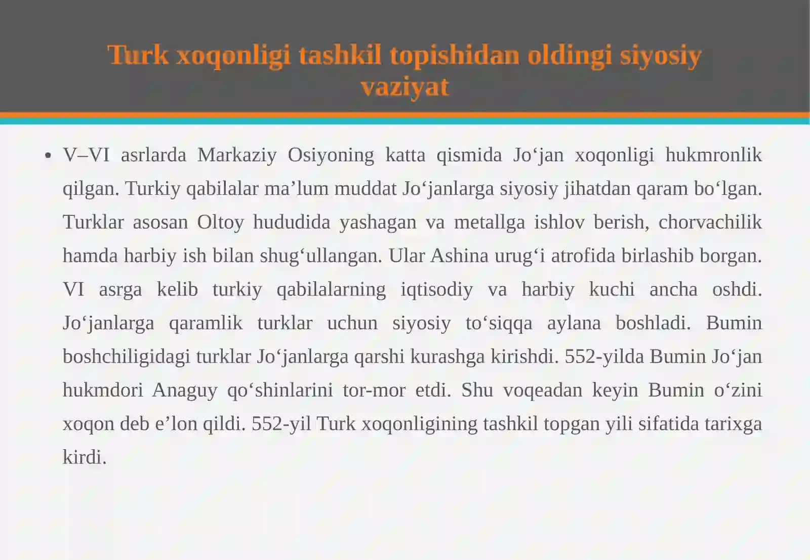 Türkxo'qonligi va O'zbekiston hududi ta'rixi davlatchilik an'analarining shakllanishi 4