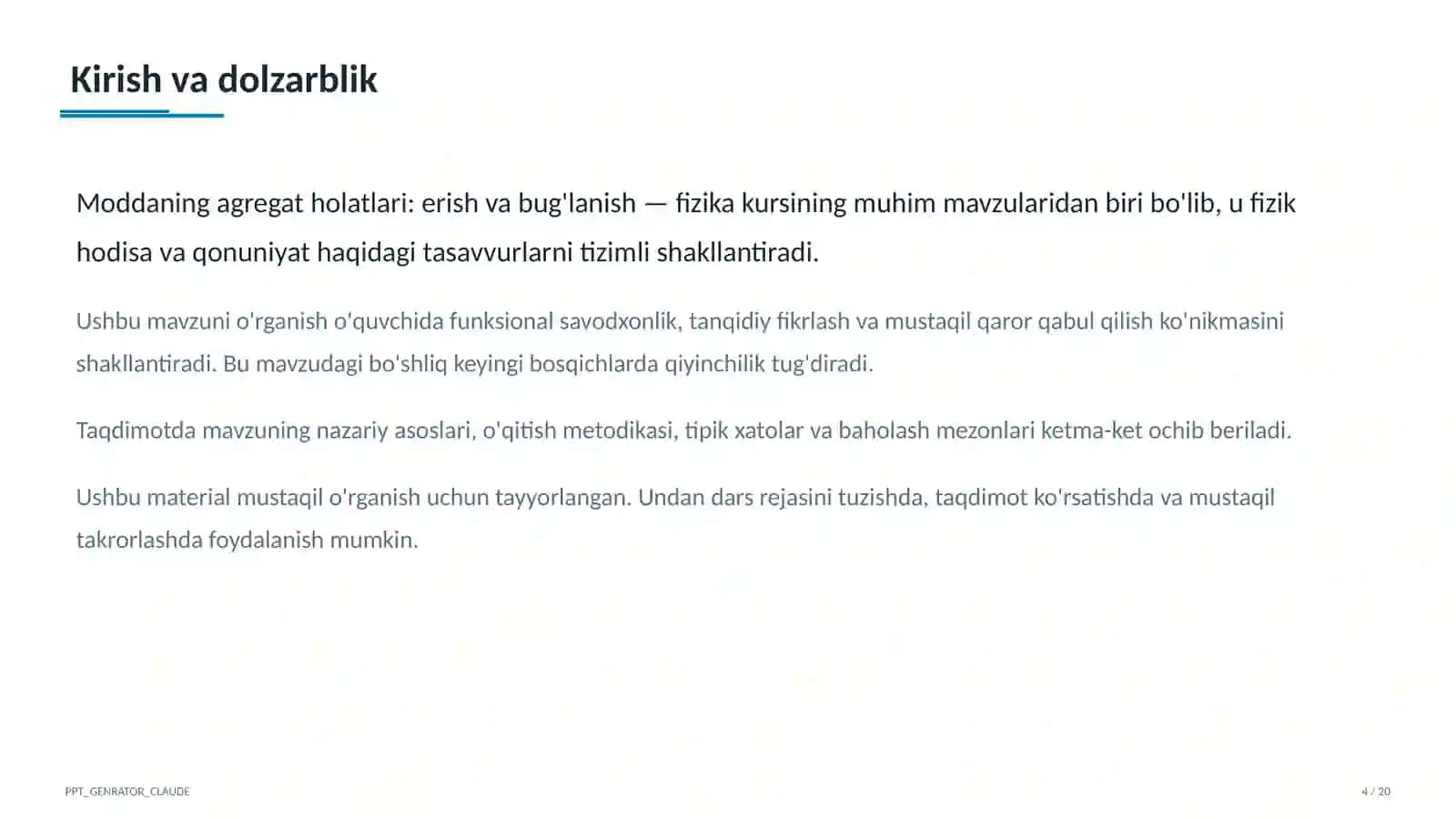 Moddaning agregat holatlari: erish va bug'lanish (8-sinf) 4