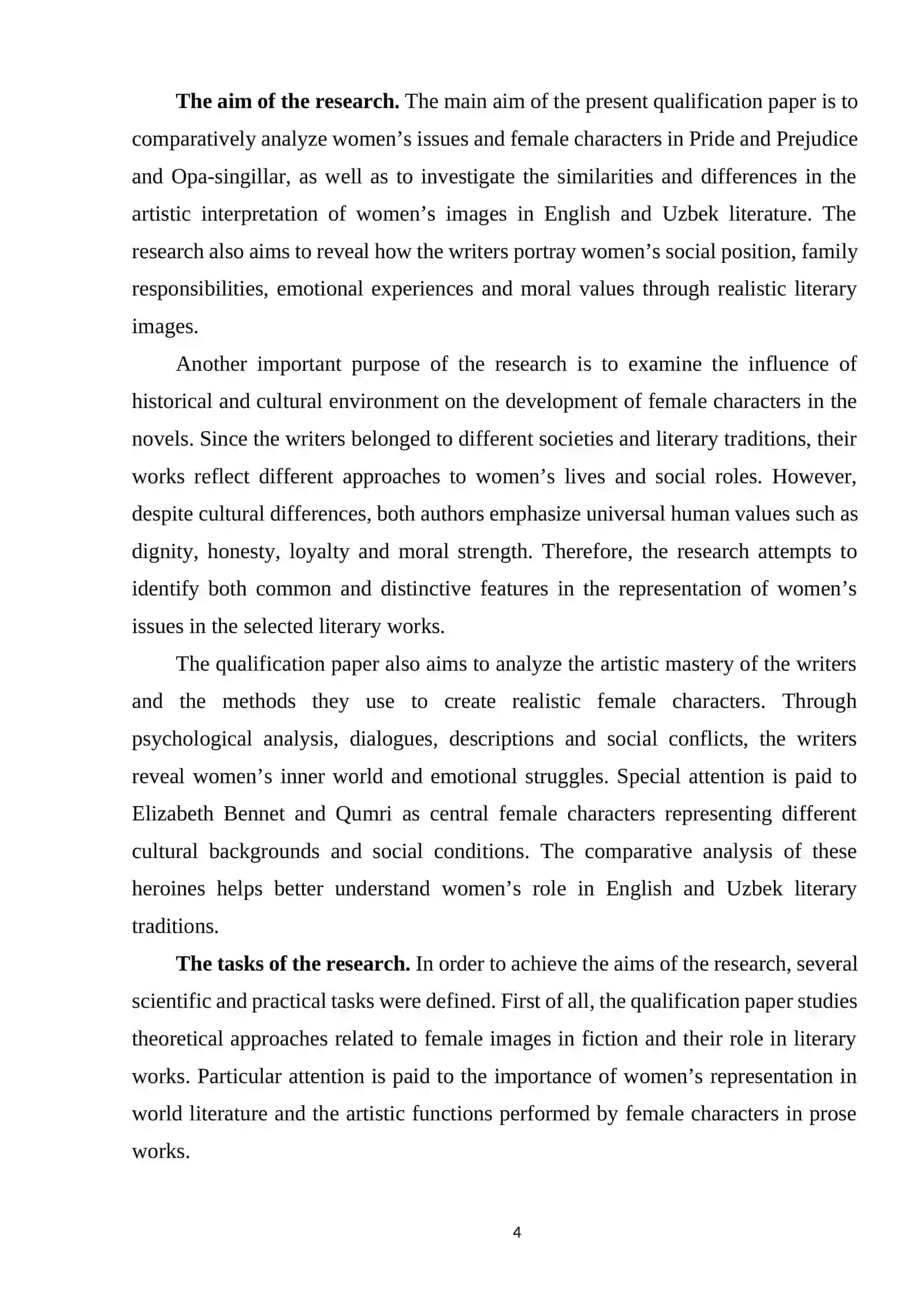 Comparative Analysis of Women’s Issues in Pride and Prejudice and Opa-singillar by Jane Austen and Asqad Muxtor 4