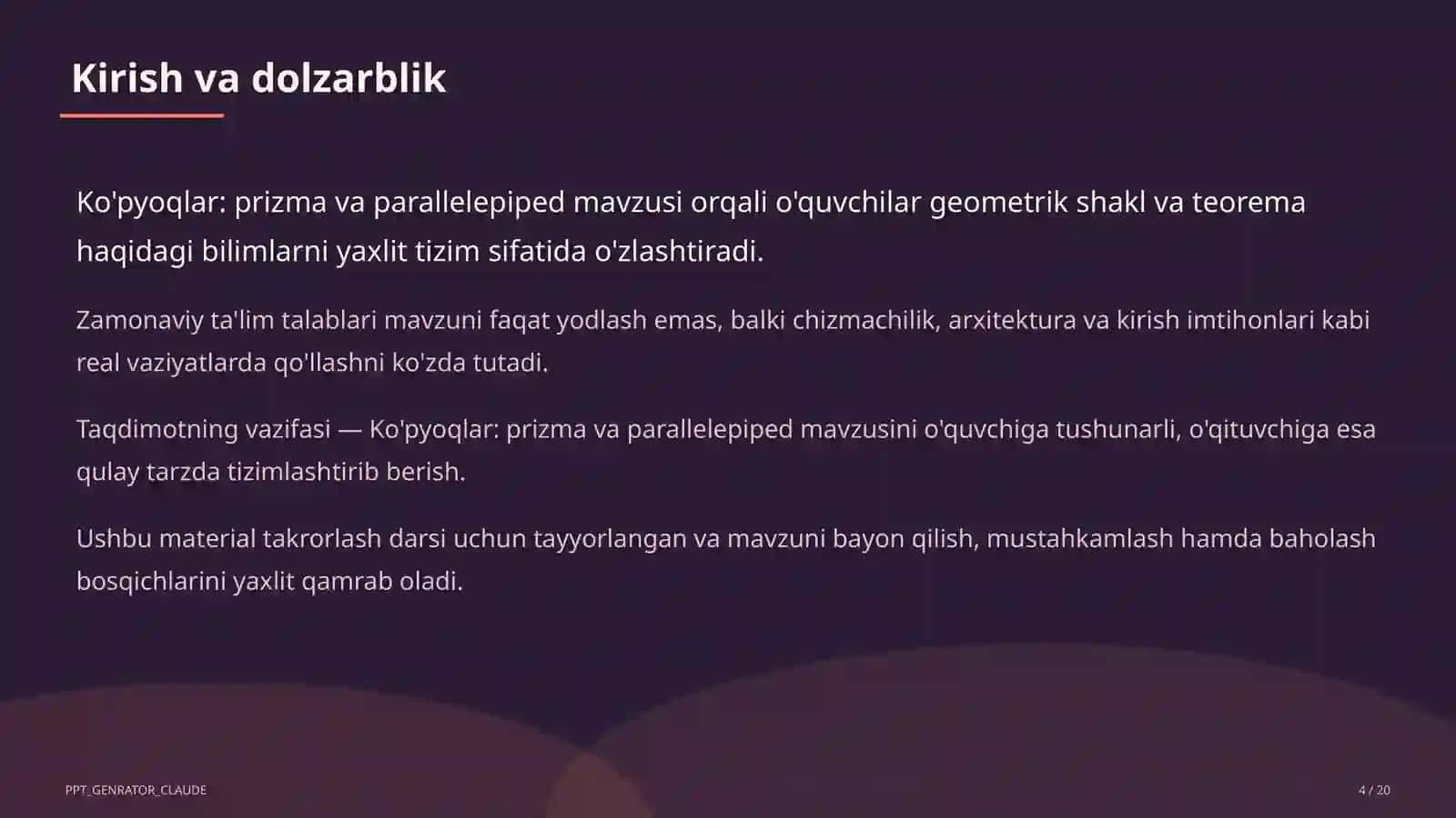 Ko'pyoqlar: prizma va parallelepiped (10-sinf) 4