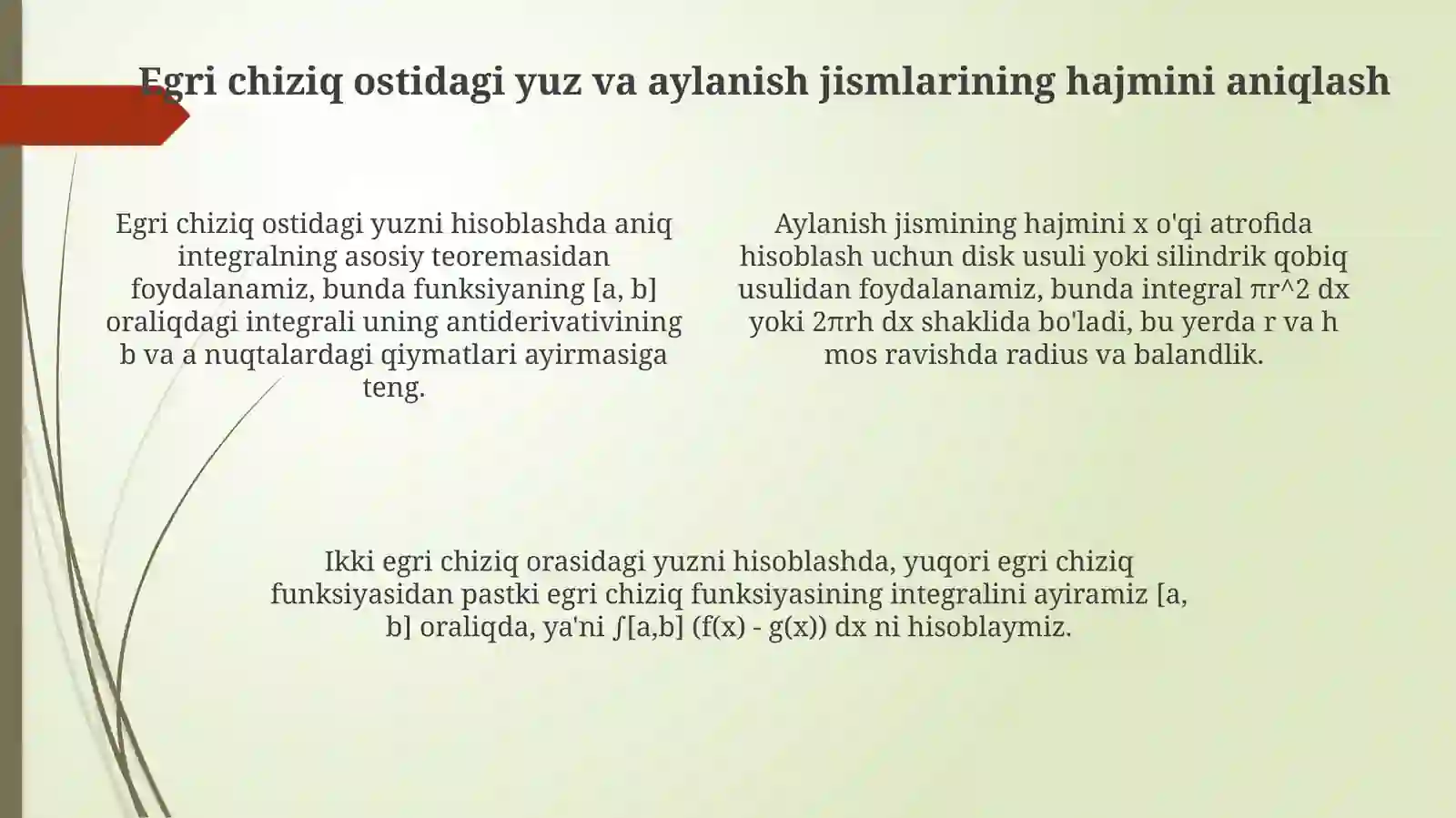 Aniq integral yoramida yassi figuralar yuzlarini hisoblash 4