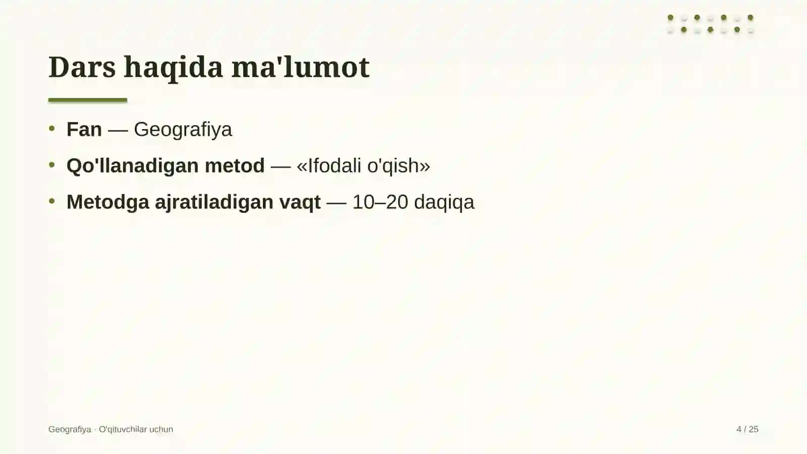 geografiya darslarida ifodali o'qish metodidan foydalanish 9088 4