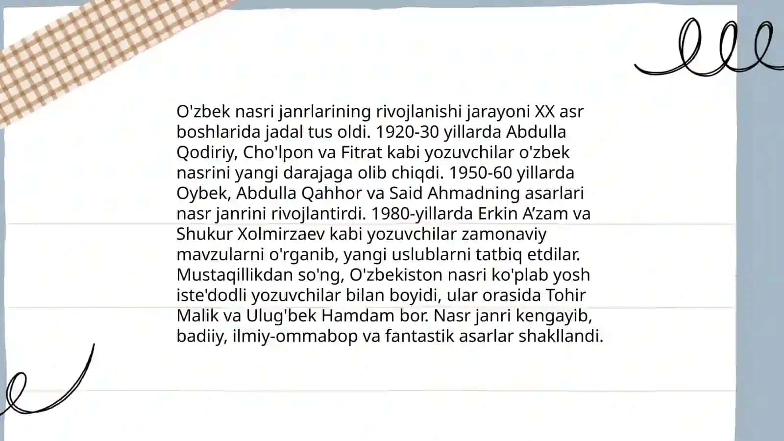 XX asrning 70-80 yillarida o'zbek nasriga xos yetakchi xususiyatlar 4