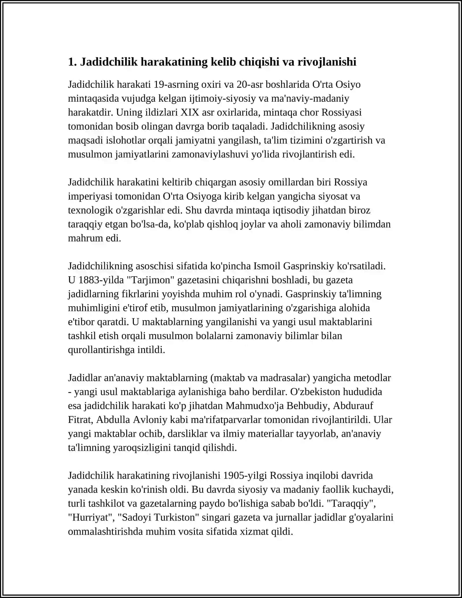 JADID MA'RIFATPARVARLARINING ÓLKA IJTIMOIY-MA'NAVIY HAYOTIDA TUTGAN ÓRNI (MUNAVVAR QORI,FITRAT,BEHBUDIY,AVLONIY VA BOSHQ) 4