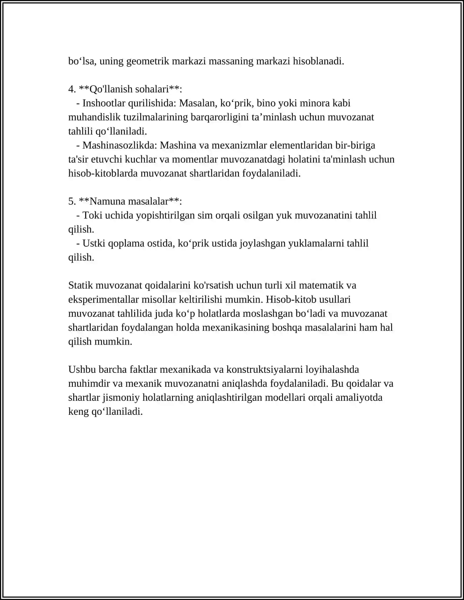 MUSTAQIL ISH Mavzu: QATTIQ JISMNING TAYANCH REAKSIYA KUCHLARINI ANIQLASH 4
