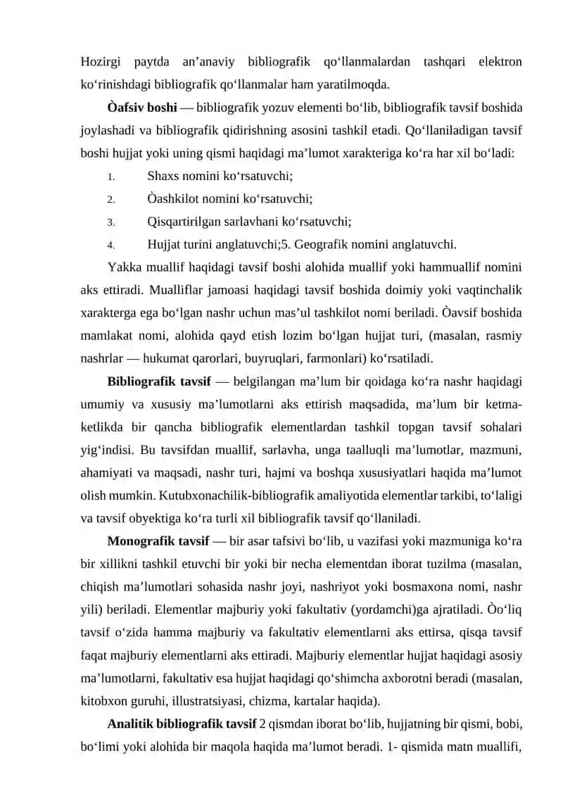 Bibliografik axborotning asosiy shakllari, axborotni yig‘ish va uzatish 4